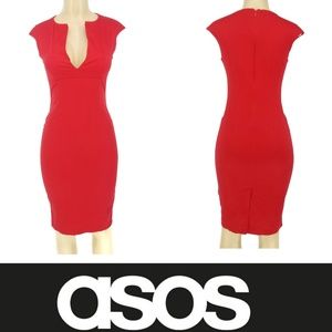 ASOS Red Plunge V Neck Bodycon Mini Dress